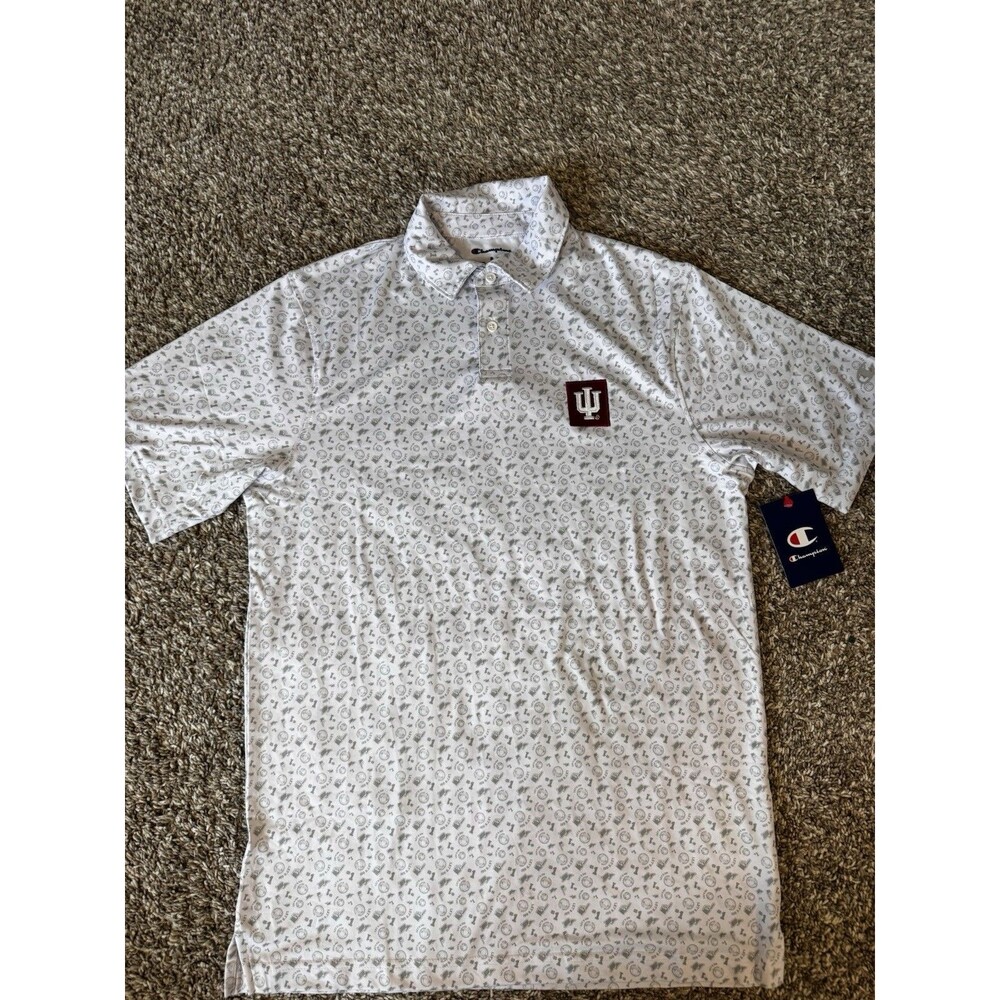 Champion Indiana Hoosiers Polo Shirt Men’s S White IU All Over Print NWT
